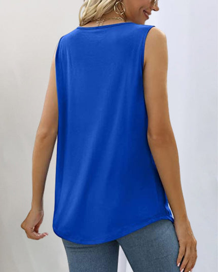 Women's Square Neck Pleated Tank Top with Curved Hem