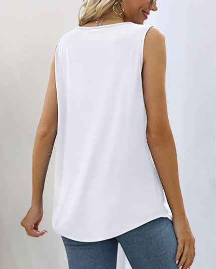 Women's Square Neck Pleated Tank Top with Curved Hem