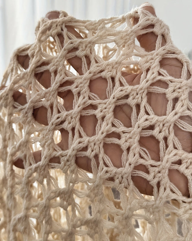 Women's Open-Front Crochet Cardigan with Batwing Sleeves