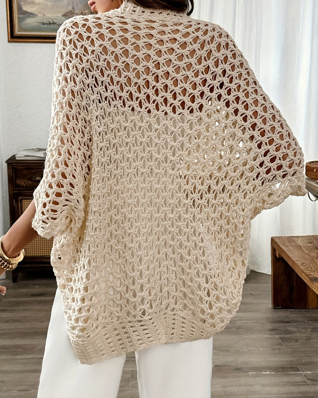Women's Open-Front Crochet Cardigan with Batwing Sleeves