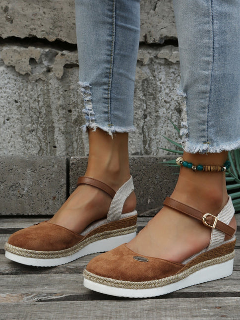 Sadie | Boho Suede Ankle Strap Espadrille Wedge Sandals