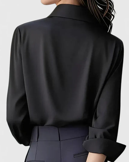 Women's Satin Concealed-Button Shirt with Point Collar and Fitted Cuffs