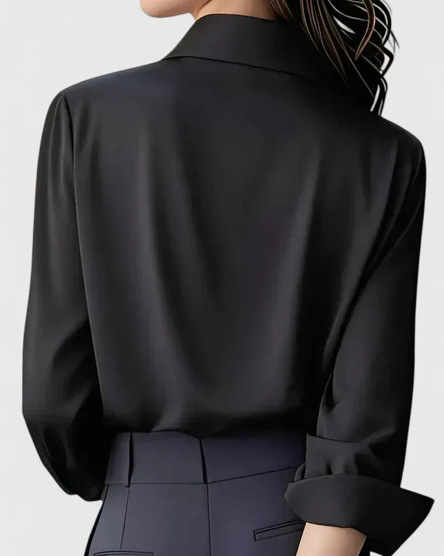 Women's Satin Concealed-Button Shirt with Point Collar and Fitted Cuffs