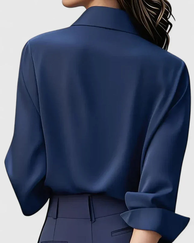Women's Satin Concealed-Button Shirt with Point Collar and Fitted Cuffs