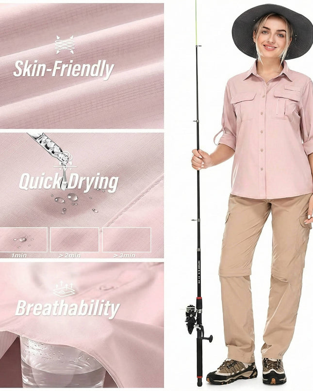 Women's Roll-Sleeve Shirt with Dual Chest Pockets and Point Collar
