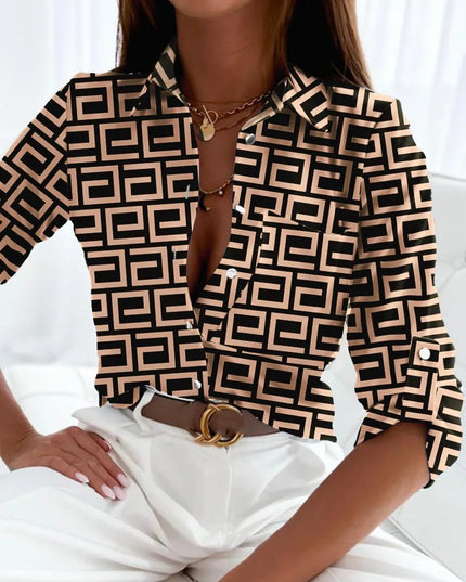 Women's Abstract Graphic Print Satin Shirt with Chest Pocket