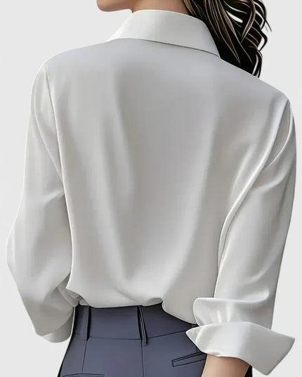Women's Satin Concealed-Button Shirt with Point Collar and Fitted Cuffs