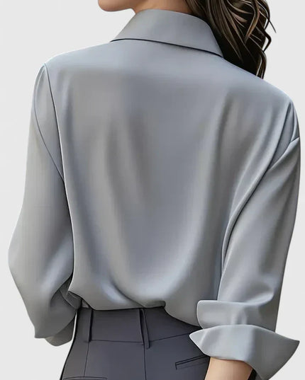 Women's Satin Concealed-Button Shirt with Point Collar and Fitted Cuffs