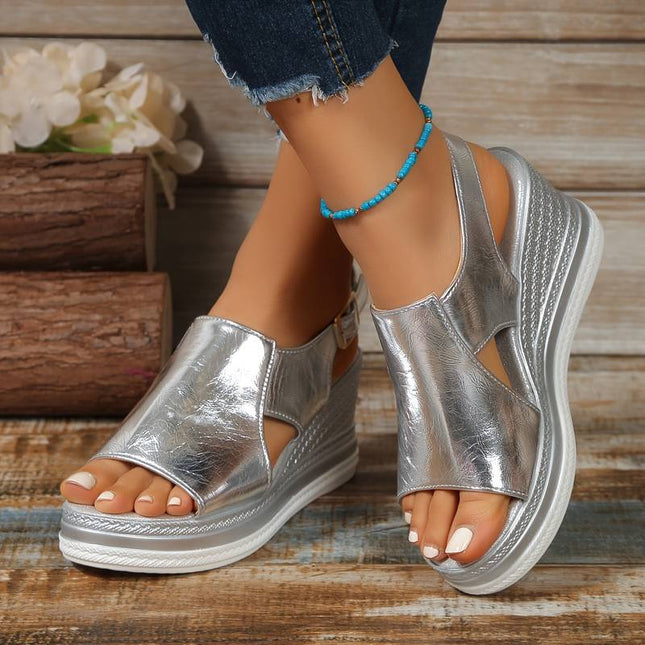Luna | Metallic Shimmer Chunky Platform Wedge Sandals