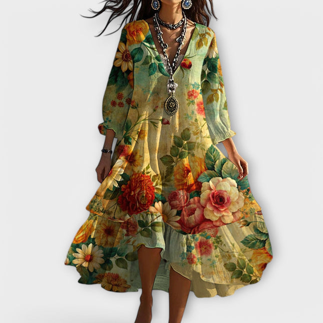 Juliet | Vintage Floral Print Silhouette Maxi Dress